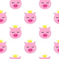 Seamless pattern with doodle pink piggy faces. vector