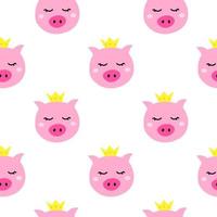 Seamless pattern with doodle pink piggy faces. vector