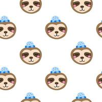 Seamless pattern with doodle colorful sloth faces. vector