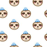 Seamless pattern with doodle colorful sloth faces. vector