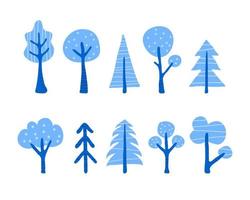 conjunto de coloridos árboles de fideos en estilo escandinavo aislado sobre fondo blanco. perfecto para el diseño de los niños. vector