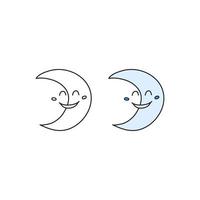 Doodle outline and colored moon happy character isolated on white background. vector