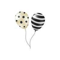 Two black and white flying helium balloons isolated on background. vector