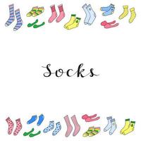 Poster with colored doodle socks and space for text. vector