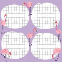 Doodle template notes list with distorted grid and pink flamingo. vector
