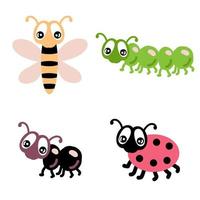 Hand drawn garden insects collection in cartoon style. vector