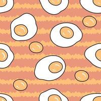 Seamless pattern with fried eggs on abstract striped background. vector