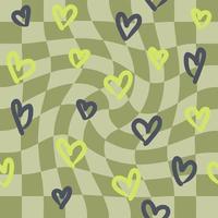 Hearts retro seamless pattern on checkered background. vector