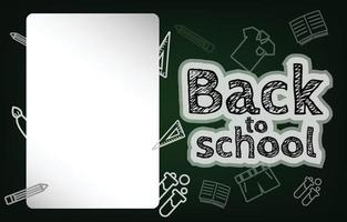 Back to school banner. Decorated with white education icons and blank paper. on the dark background of the blackboard. vector illustration concept school and students