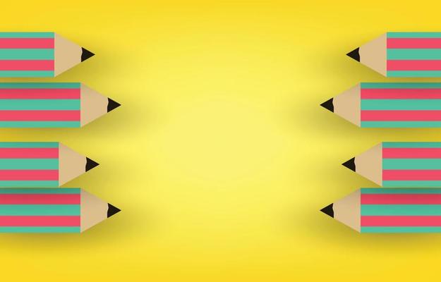 Yellow banner decorated with pencils. Back to school concept and learning, school supplies. vector background with free space for design