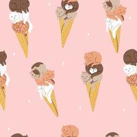 Seamless pattern with cute ice cream cats. Vector graphics