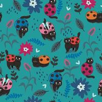 Seamless pattern with cats - ladybirds. Vector graphics