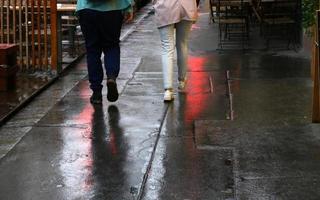 Sidewalk for pedestrians in a big city photo