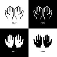 Ilustración de símbolo de icono de oración. logo de oración con gesto de mano. conjunto de iconos de vector de diseño de adoración de religión