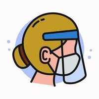 Woman Wear Medical Mask And Face Shield Icon. Prevention Virus and Bacteria Logo Cartoon. Face Mask Vector Illustration