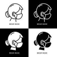 Girl Wear Mask Icon Symbol Illustration. Medical Mask Logo. Corona Virus Prevention Infographic Design Vector Icons Set