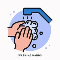 línea llena de icono de instrucción de lavado de manos. logotipo de bacterias de prevención. protección de la información virus infección diseño vector símbolo ilustración
