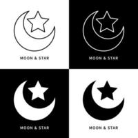 Moon and Star Islamic Icon Logo. Crescent Background Vector Symbol Illustration