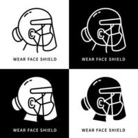 ilustración de símbolo de icono de escudo facial. protección facial contra el logotipo de infección por virus. conjunto de iconos vectoriales de diseño infográfico pandémico vector