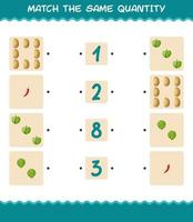 Match the same quantity of vegetables. Counting game. Educational game for pre shool years kids and toddlers vector