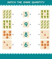 Match the same quantity of vegetables. Counting game. Educational game for pre shool years kids and toddlers vector