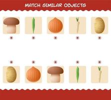 Match similar of cartoon vegetables. Matching game. Educational game for pre shool years kids and toddlers vector