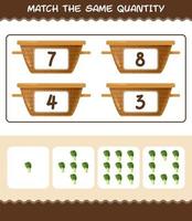 Match the same quantity of bok choy. Counting game. Educational game for pre shool years kids and toddlers vector