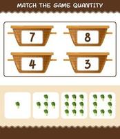 Match the same quantity of bok choy. Counting game. Educational game for pre shool years kids and toddlers vector
