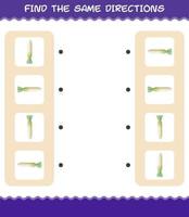 Match the same directions of daikon. Matching game. Educational game for pre shool years kids and toddlers vector