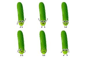 Set of cute cartoon cucumber vegetables vector character set isolated on white background