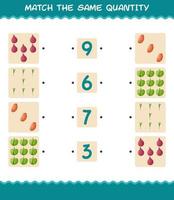 Match the same quantity of vegetables. Counting game. Educational game for pre shool years kids and toddlers vector