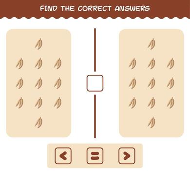 Find the correct answers of cartoon cassava. Searching and Counting game. Educational game for pre shool years kids and toddlers vector