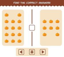 Find the correct answers of cartoon pumpkin. Searching and Counting game. Educational game for pre shool years kids and toddlers vector