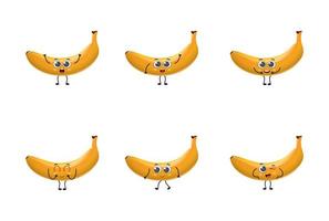conjunto de caracteres de vector de fruta de plátano de dibujos animados lindo conjunto aislado sobre fondo blanco