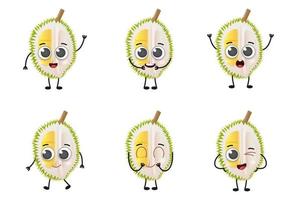 conjunto de dibujos animados lindo durian fruta vector conjunto de caracteres aislado sobre fondo blanco