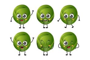 Set of cute cartoon brussels sprout vegetables vector character set isolated on white background