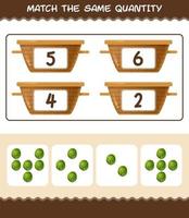 Match the same quantity of brussels sprout. Counting game. Educational game for pre shool years kids and toddlers vector