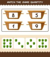 Match the same quantity of bell pepper. Counting game. Educational game for pre shool years kids and toddlers vector