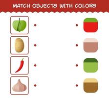 Match cartoon vegetables and colors. Matching game. Educational game for pre shool years kids and toddlers vector