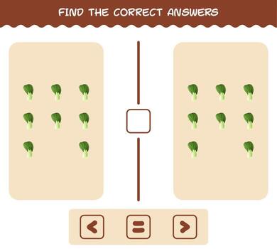 Find the correct answers of cartoon bok choy. Searching and Counting game. Educational game for pre shool years kids and toddlers vector
