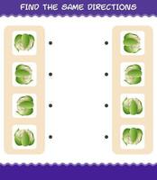 Match the same directions of cauliflower. Matching game. Educational game for pre shool years kids and toddlers vector