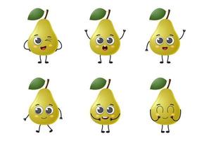 Set of cute cartoon pear fruit vector character set isolated on white background