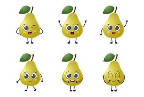 Set of cute cartoon pear fruit vector character set isolated on white background