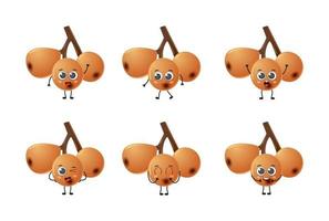 Set of cute cartoon loquat fruit vector character set isolated on white background