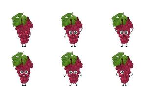 conjunto de dibujos animados lindo conjunto de caracteres de vector de fruta de uva roja aislado sobre fondo blanco