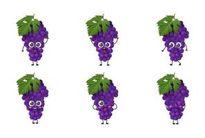 Set of cute cartoon grape fruit vector character set isolated on white background