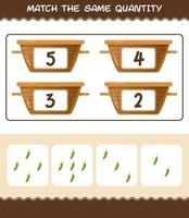 Match the same quantity of green chilli. Counting game. Educational game for pre shool years kids and toddlers vector