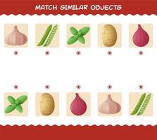 Match similar of cartoon vegetables. Matching game. Educational game for pre shool years kids and toddlers vector