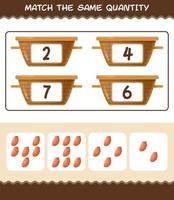 Match the same quantity of sweet potato. Counting game. Educational game for pre shool years kids and toddlers vector