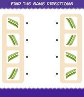 Match the same directions of green pea. Matching game. Educational game for pre shool years kids and toddlers vector